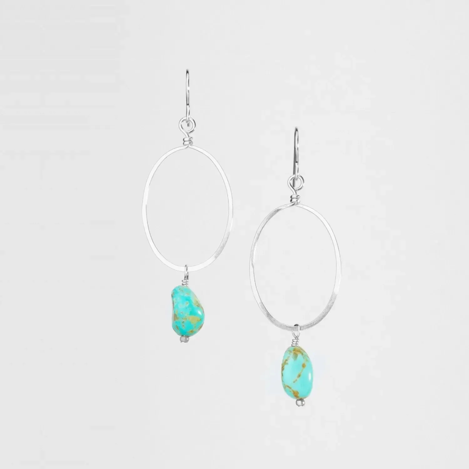 Large Forged Oval & Kingman Turquoise Drop Earrings