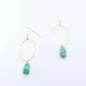 Large Forged Oval & Kingman Turquoise Drop Earrings