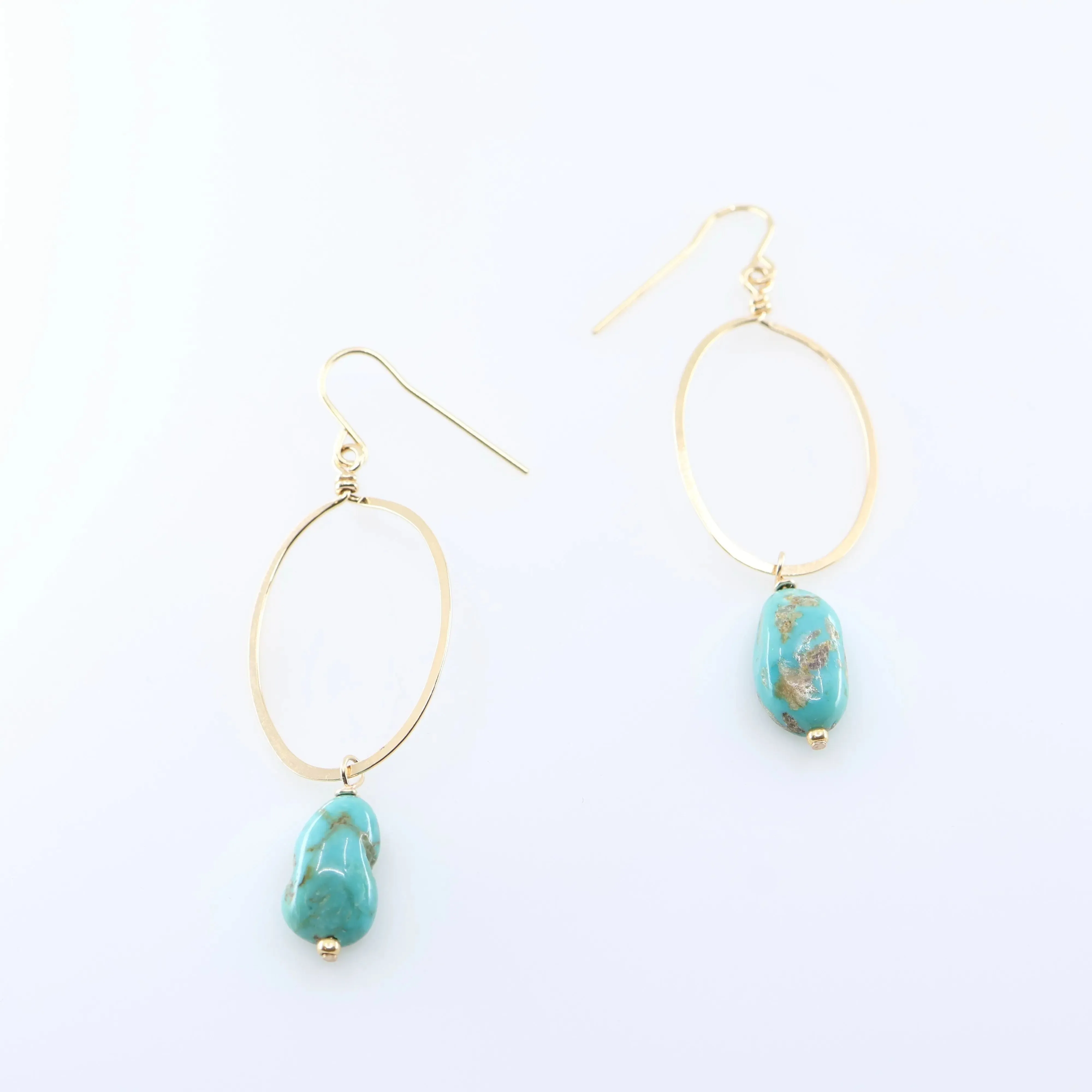 Large Forged Oval & Kingman Turquoise Drop Earrings