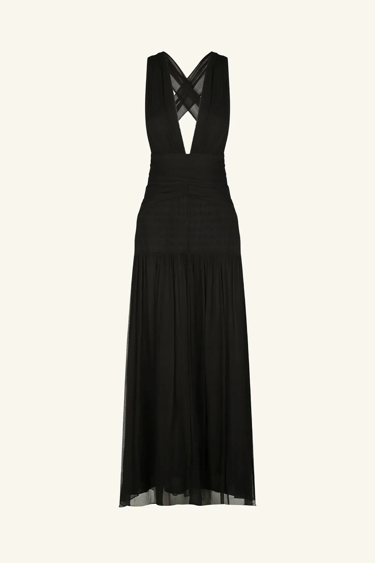 LAUREN PLUNGED TIE BACK MIDI DRESS - BLACK