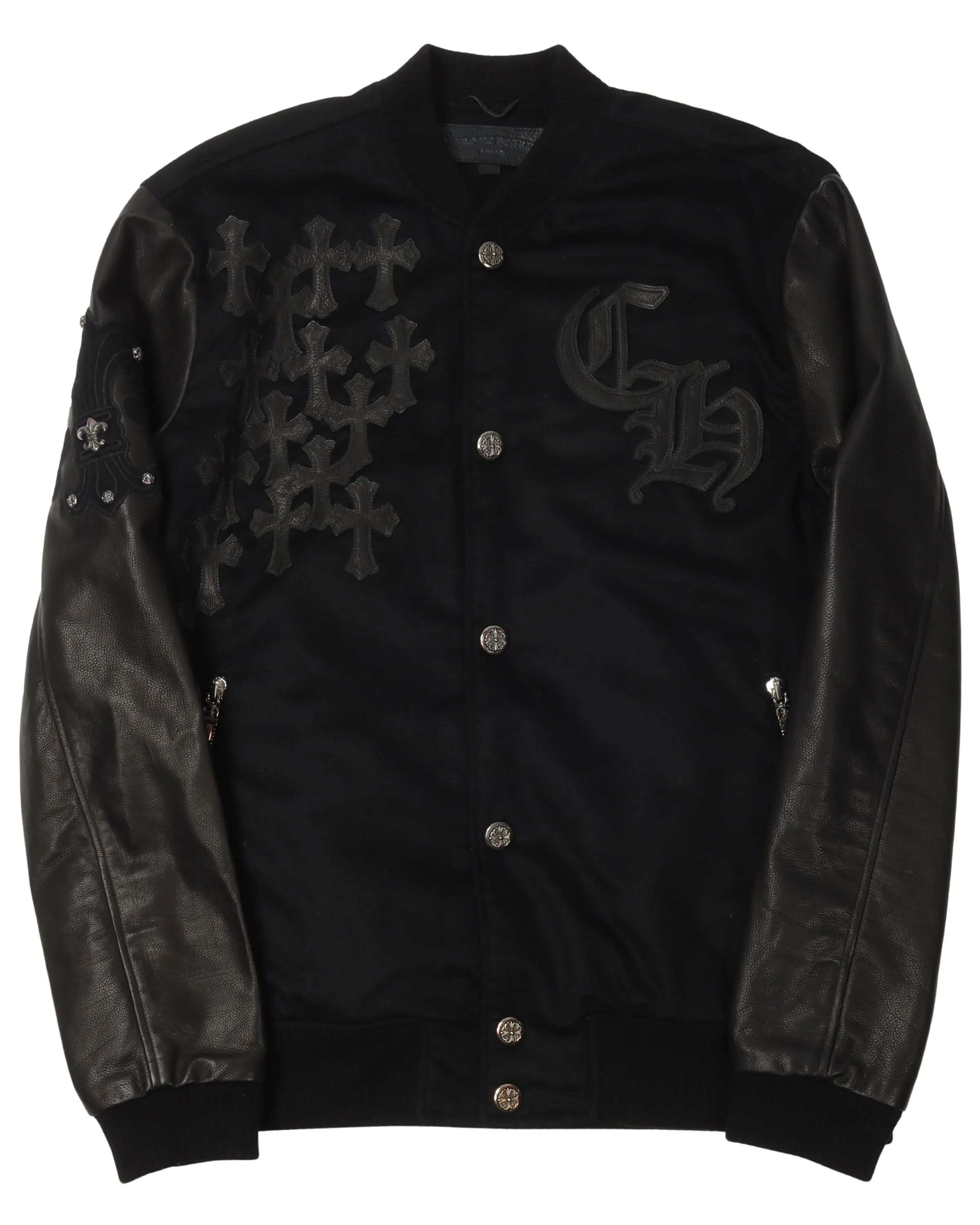 Leather Cross Varsity Jacket