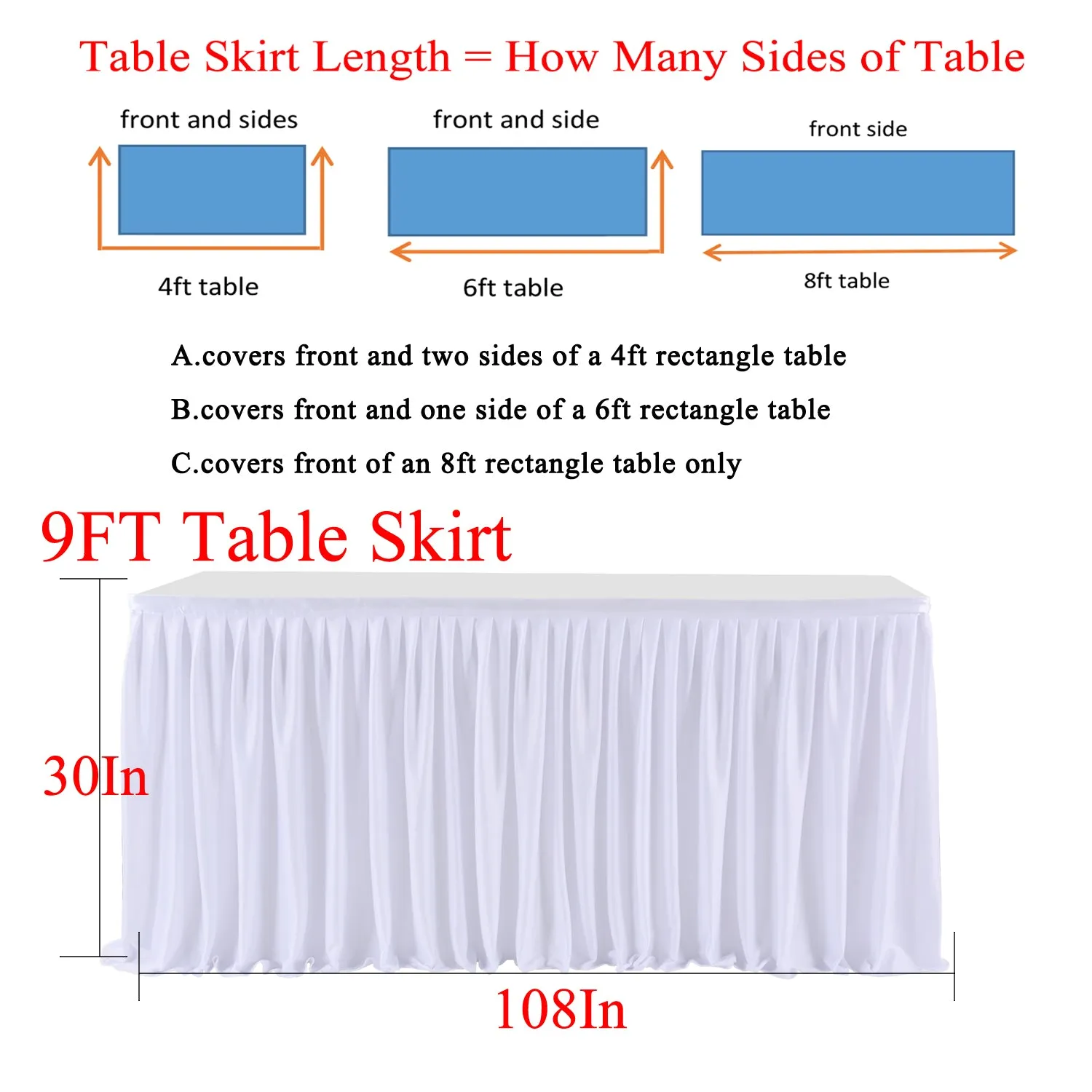 LEEGLERI White Polyester Pleated Table Skirt for Rectangle Table ,Ruffle Tutu Table Cloth for Wedding,Baby Shower,Birthday Party,Banquet