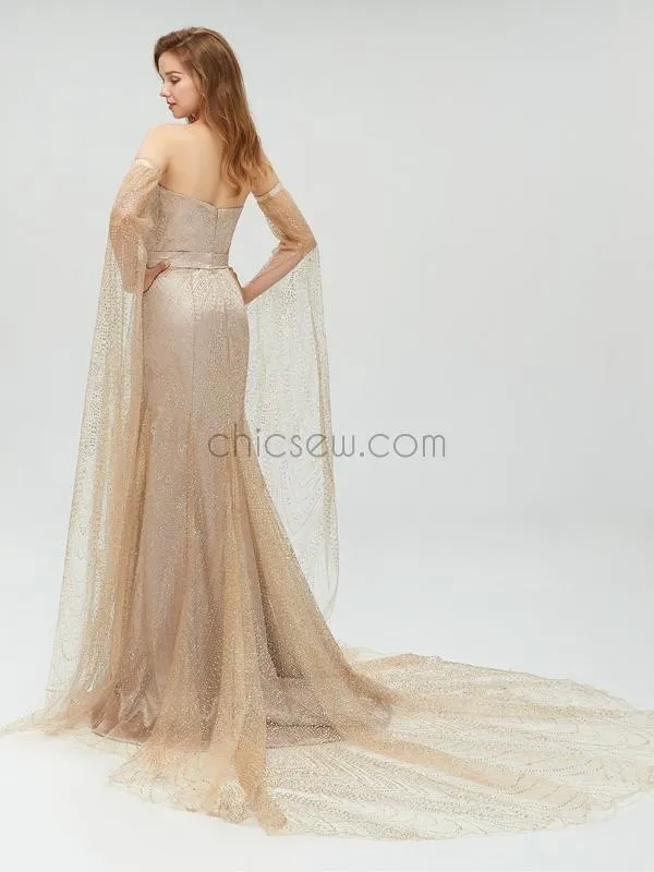 Long Sleeves Side Slit Long Evening Prom Dresses SDP1110