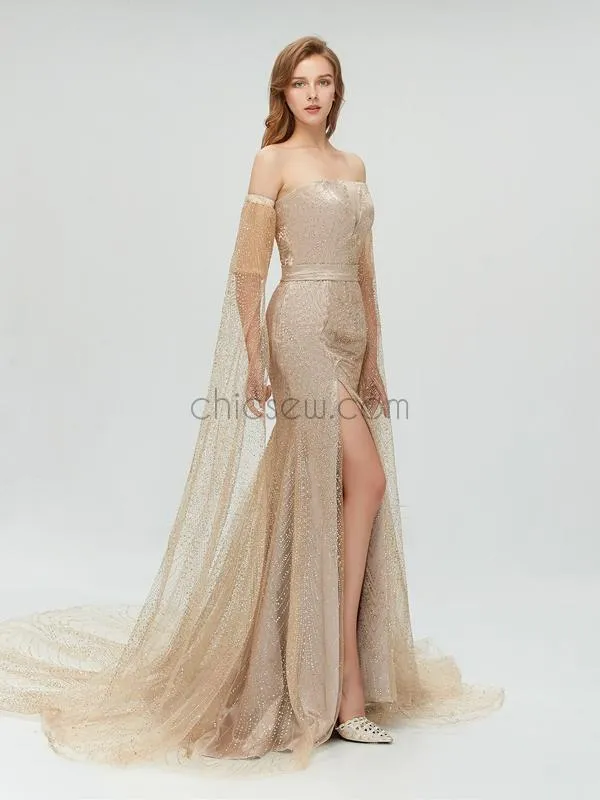 Long Sleeves Side Slit Long Evening Prom Dresses SDP1110