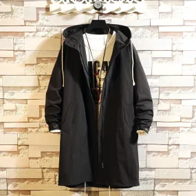 Men's Casual Hooded Polyester Windbreaker With Pockets