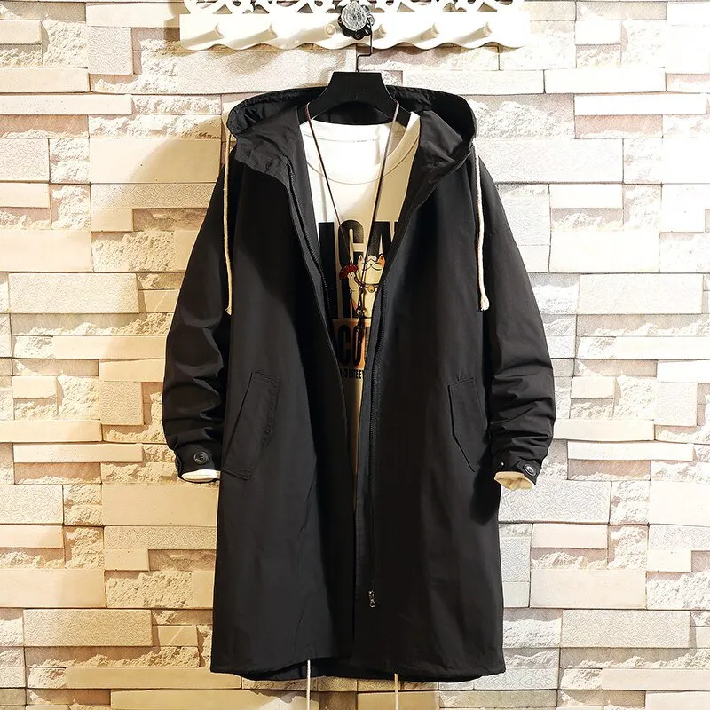 Men's Casual Hooded Polyester Windbreaker With Pockets