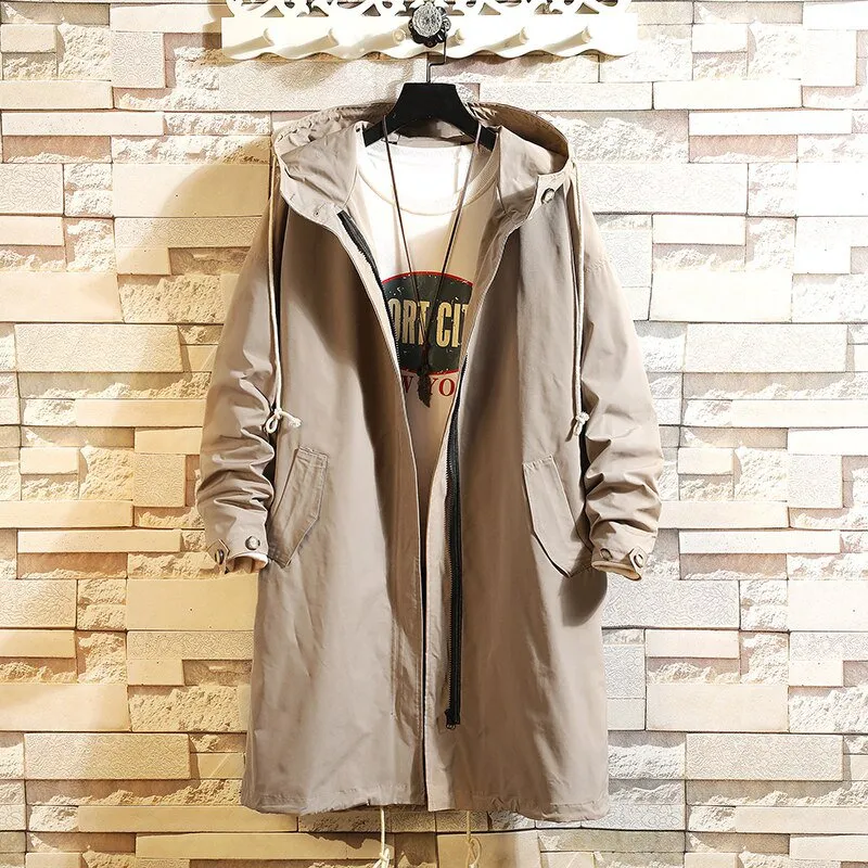 Men's Casual Hooded Polyester Windbreaker With Pockets