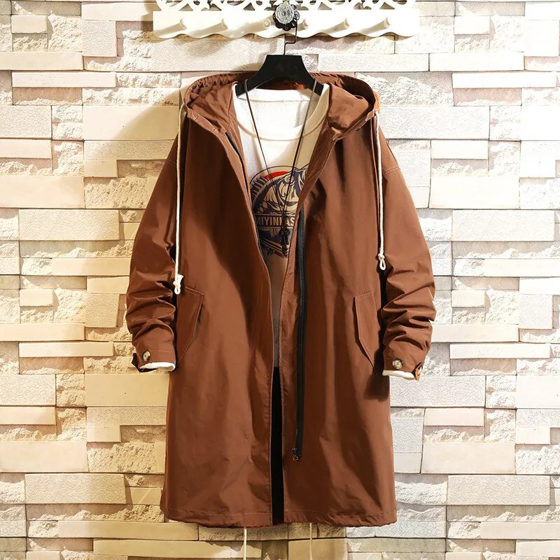 Men's Casual Hooded Polyester Windbreaker With Pockets