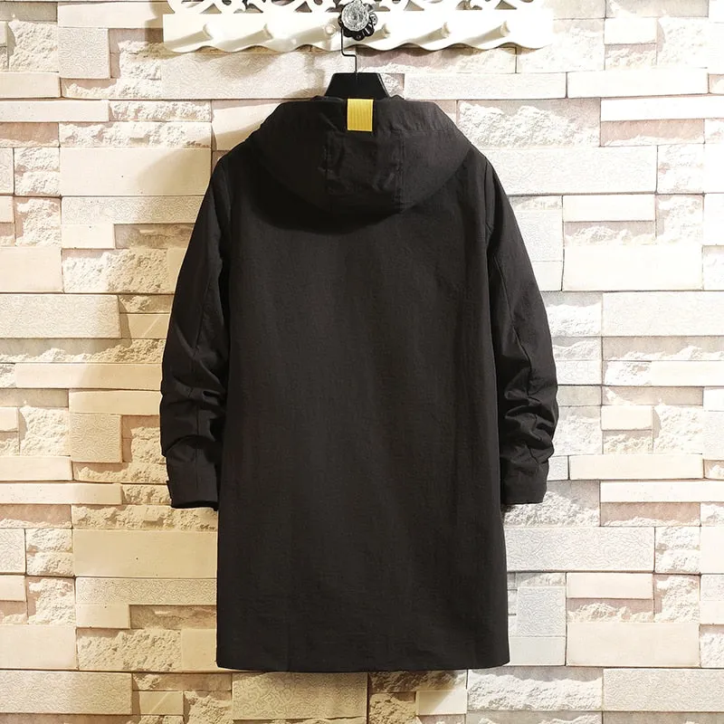 Men's Casual Hooded Polyester Windbreaker With Pockets
