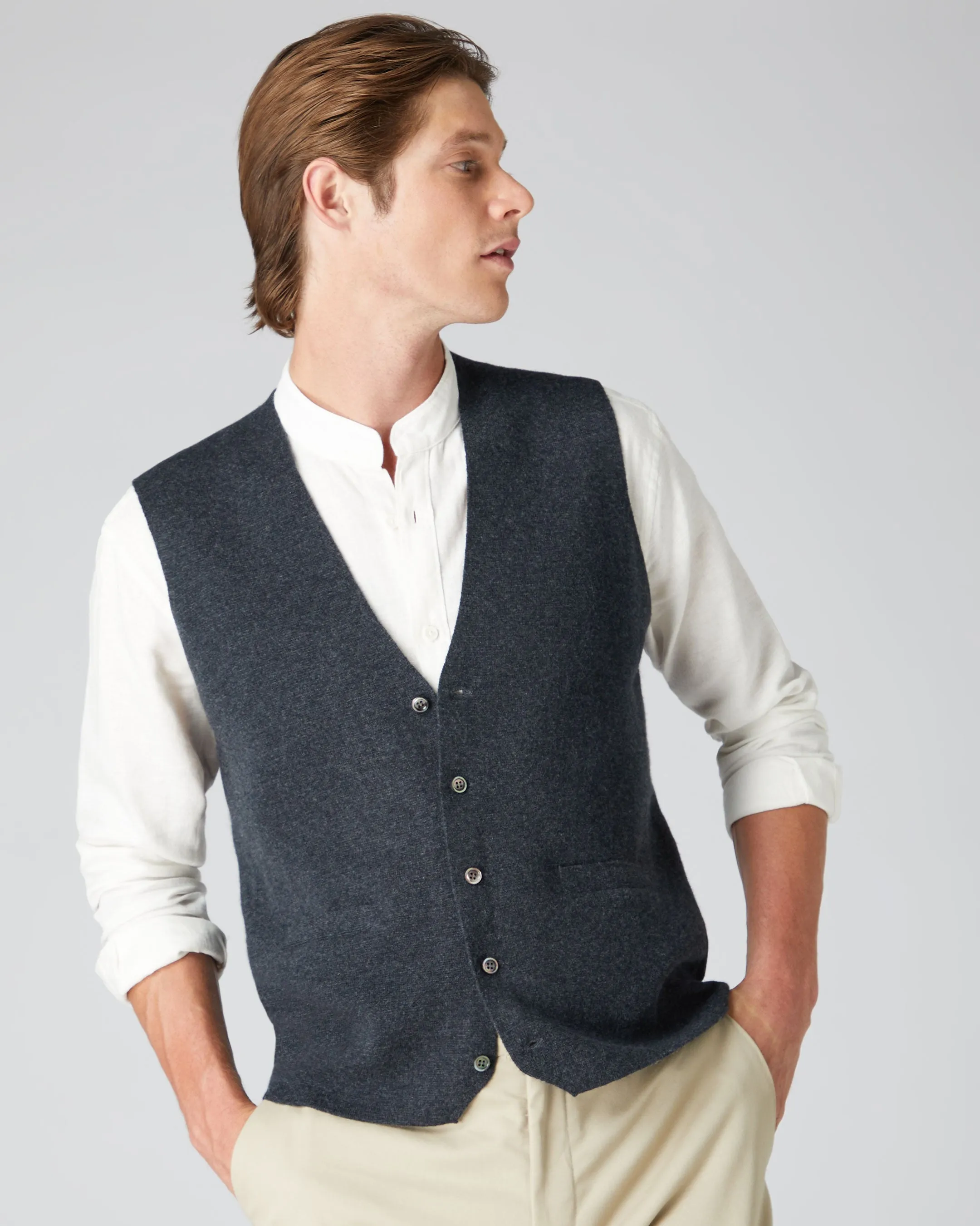 Men's Chelsea Cashmere Waistcoat Dark Charcoal Grey