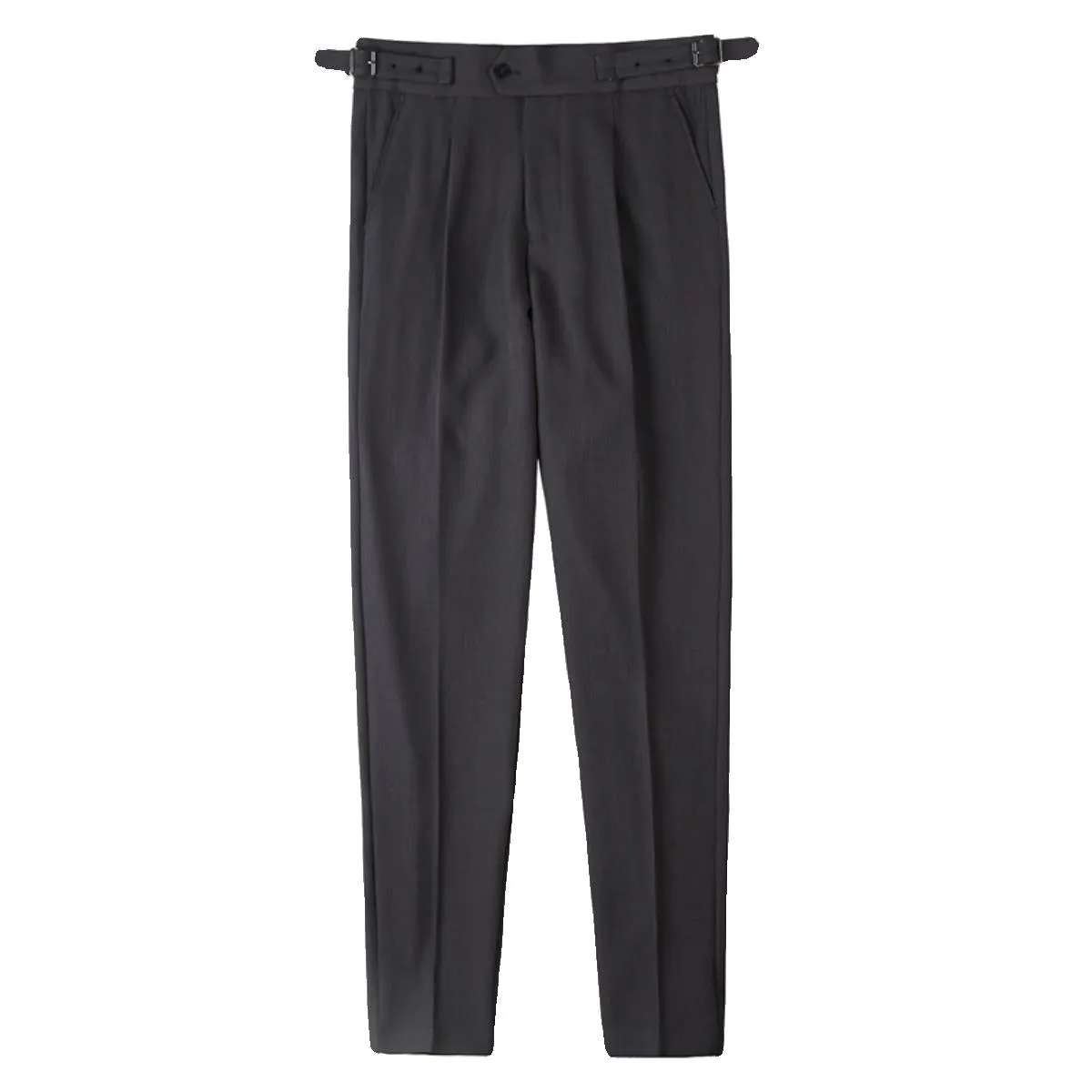 Mens Solid Color High Waist Pants Solid Color Slim Fit Trousers