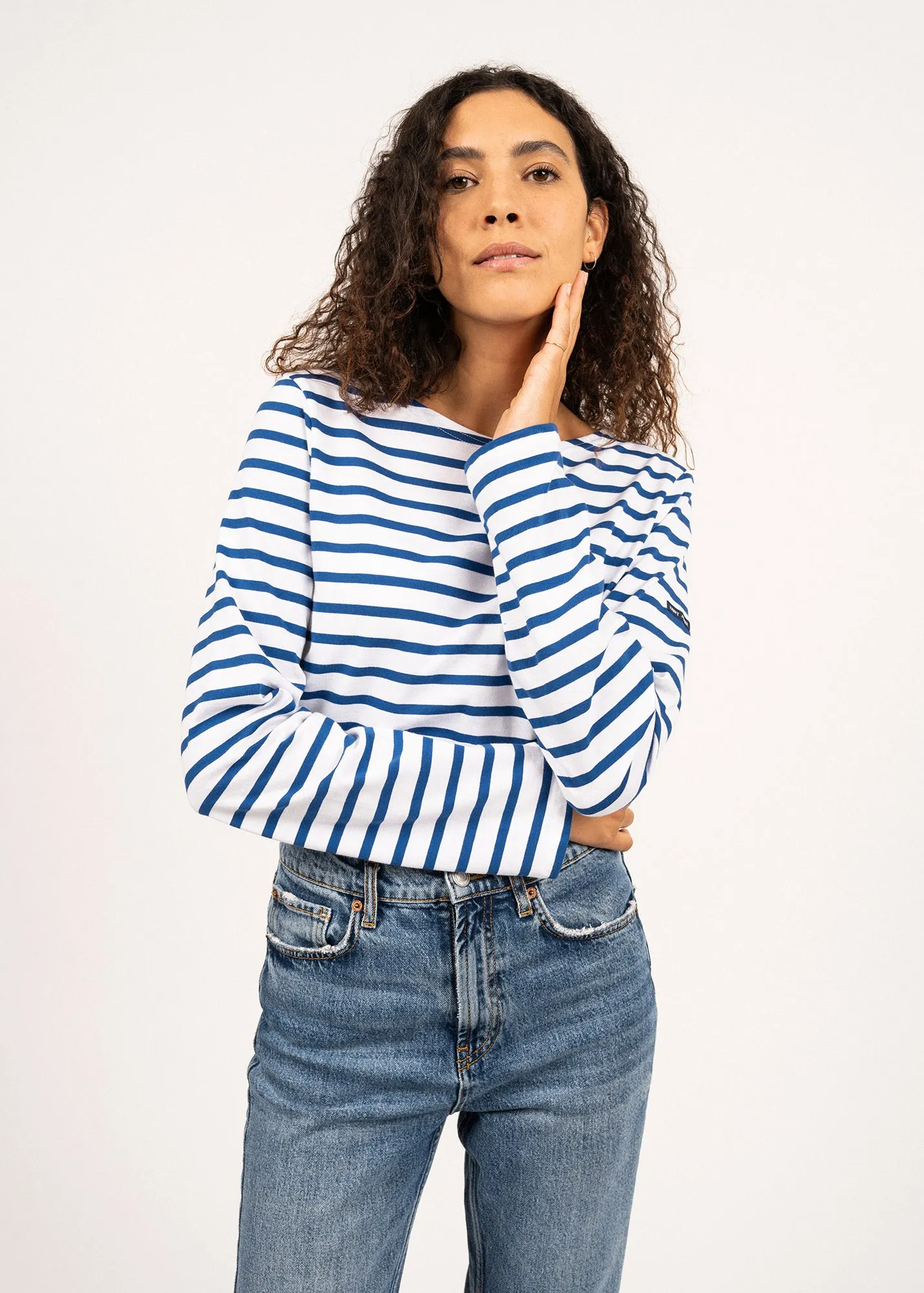 Minquiers unisex striped sailor shirt - regular fit, in light cotton (NEIGE/GITANE)