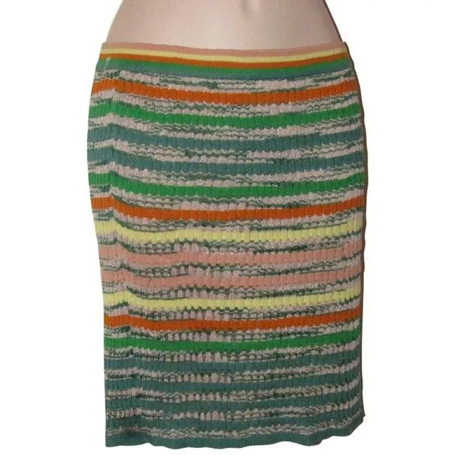 Missoni Green Blue Pink And Orange Multi Colored Striped Chevron Design Skirts