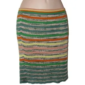 Missoni Green Blue Pink And Orange Multi Colored Striped Chevron Design Skirts