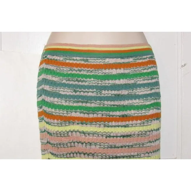 Missoni Green Blue Pink And Orange Multi Colored Striped Chevron Design Skirts