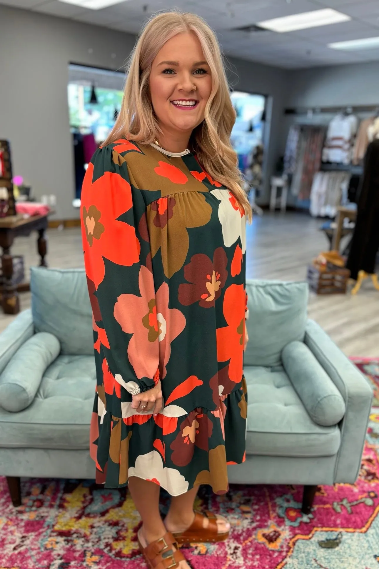 NALA Floral Green Dress