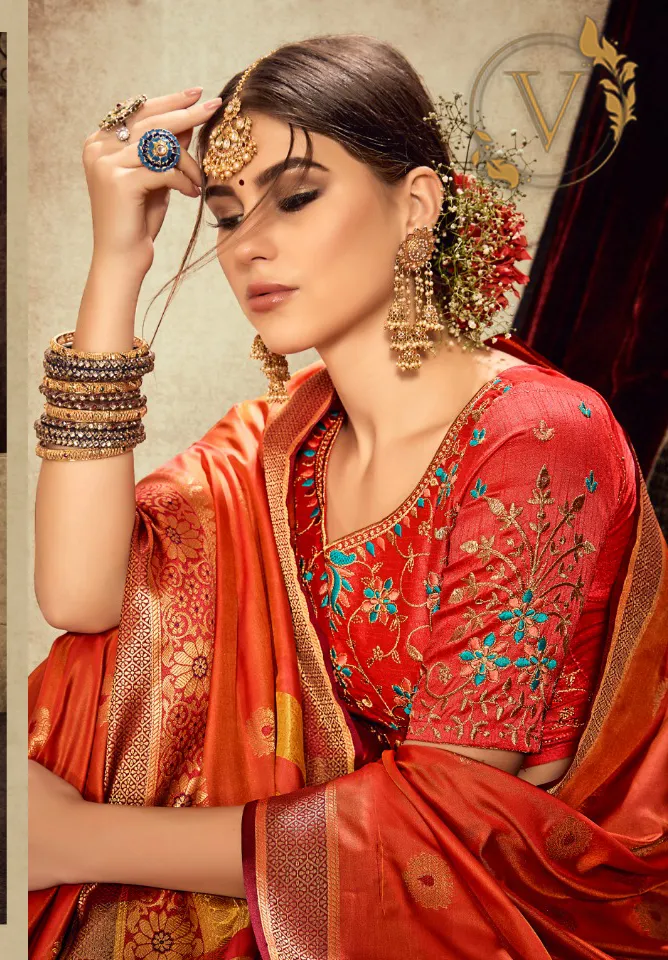 Orange Designer Silk Saree