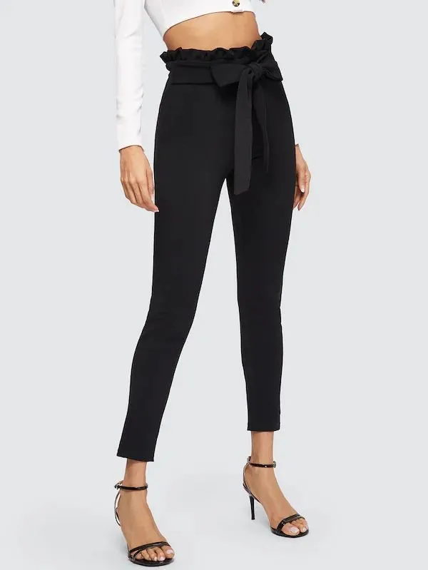 Pants Solid Lace-Up Slim Pants for Women