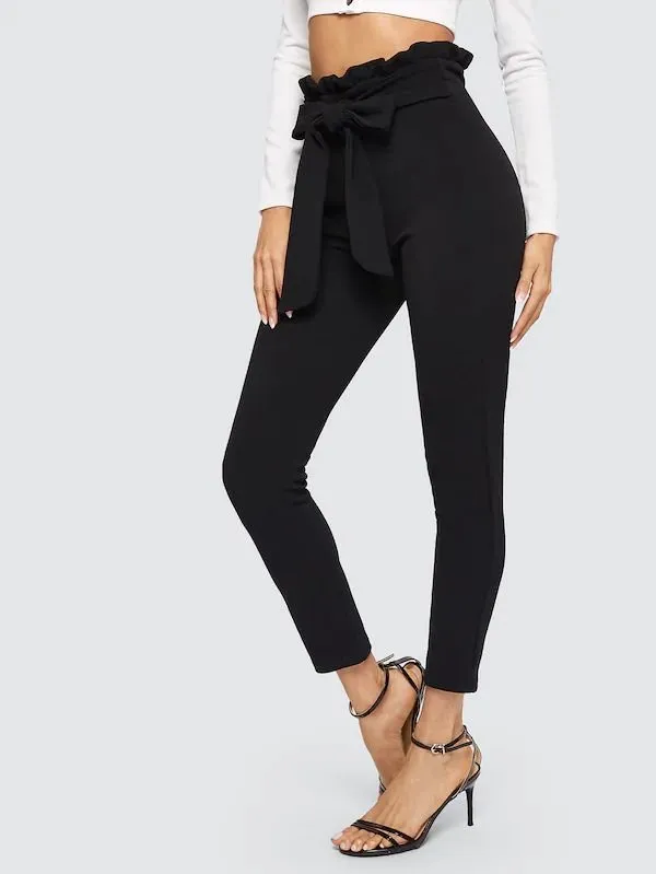 Pants Solid Lace-Up Slim Pants for Women