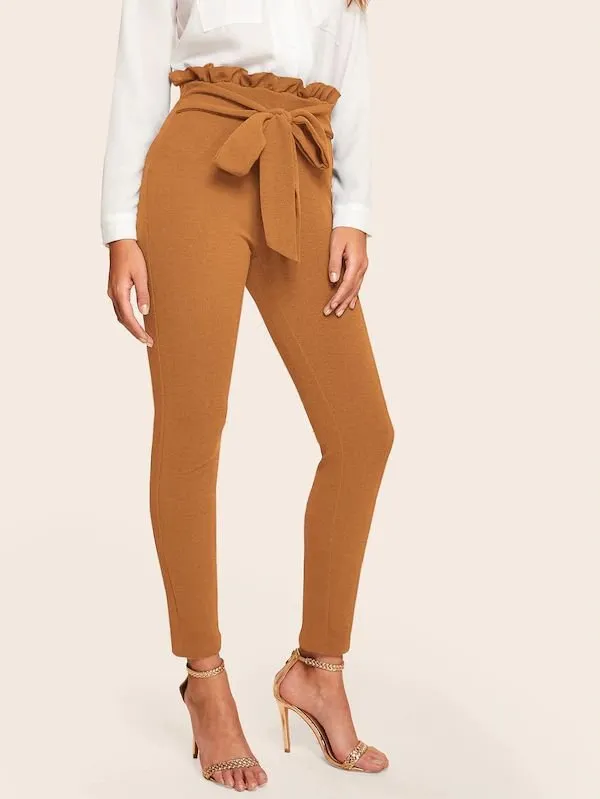 Pants Solid Lace-Up Slim Pants for Women