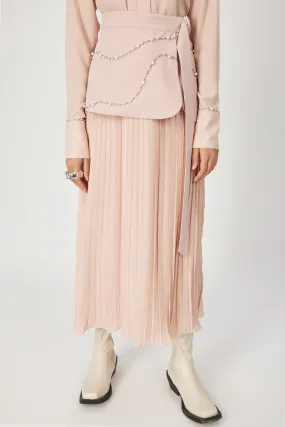 powder peach pleated dareth skirt with detachable crafted belt