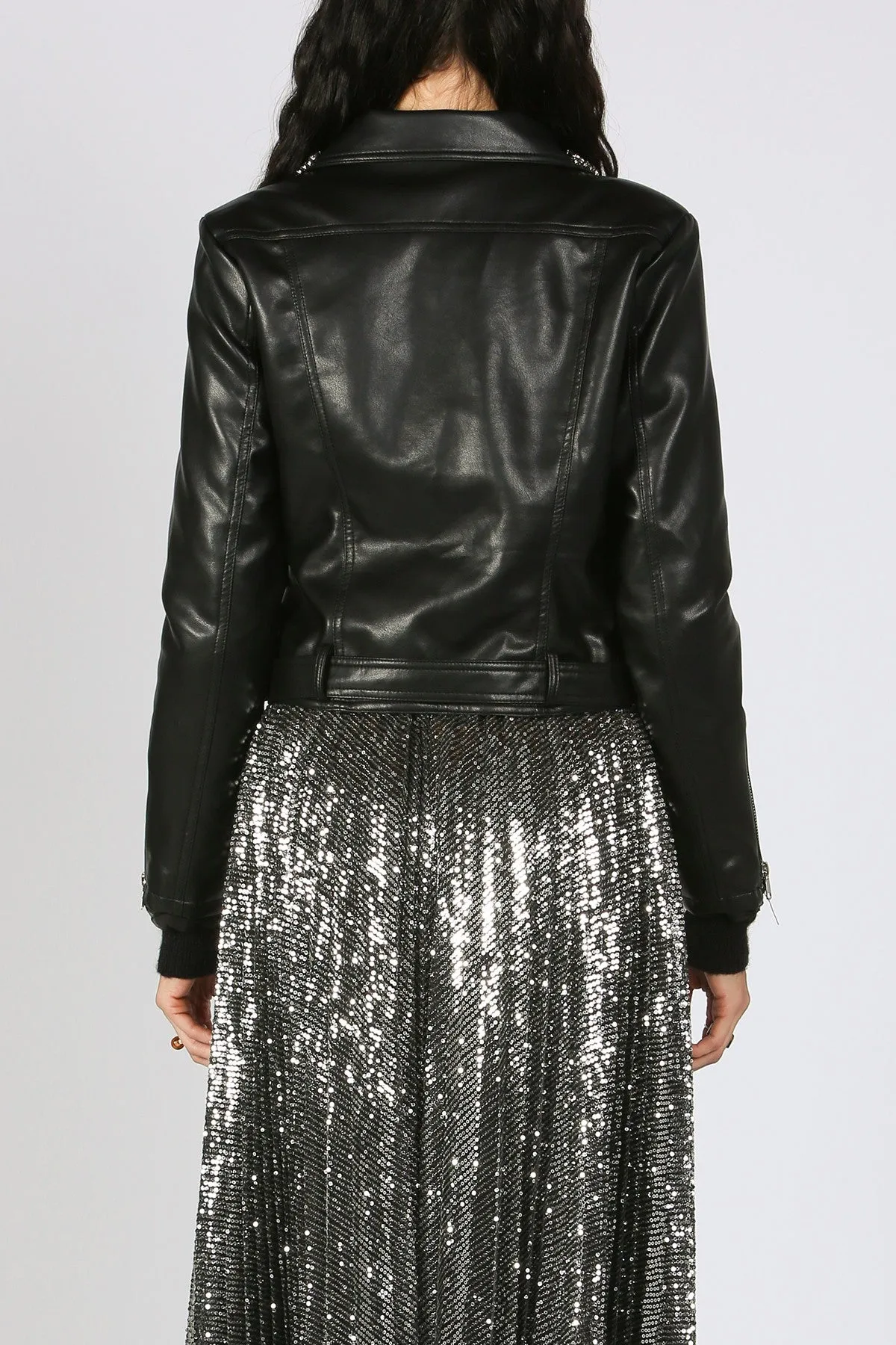Rhinestone Vegan Leather Jacket | Black