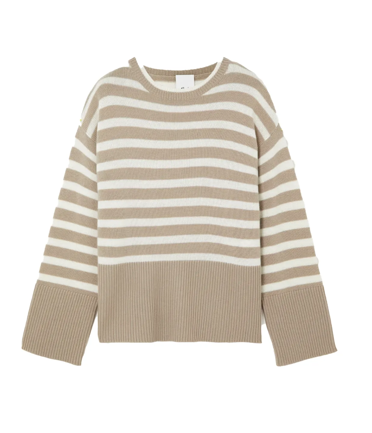 Round Neck Wool and Cashmere Sweater in Sand Stripe