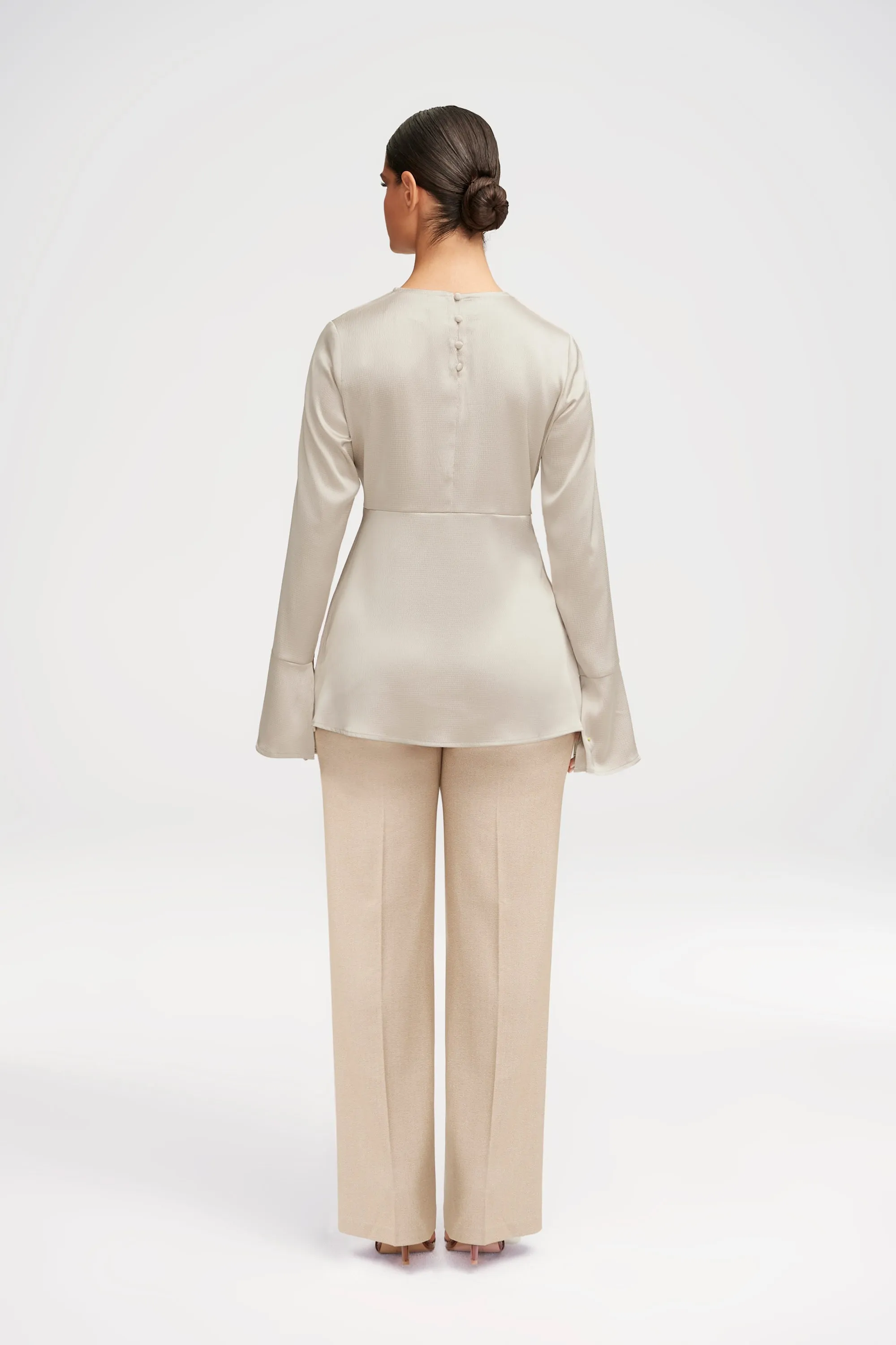 Samira Split Sleeve Satin Blouse - Stone