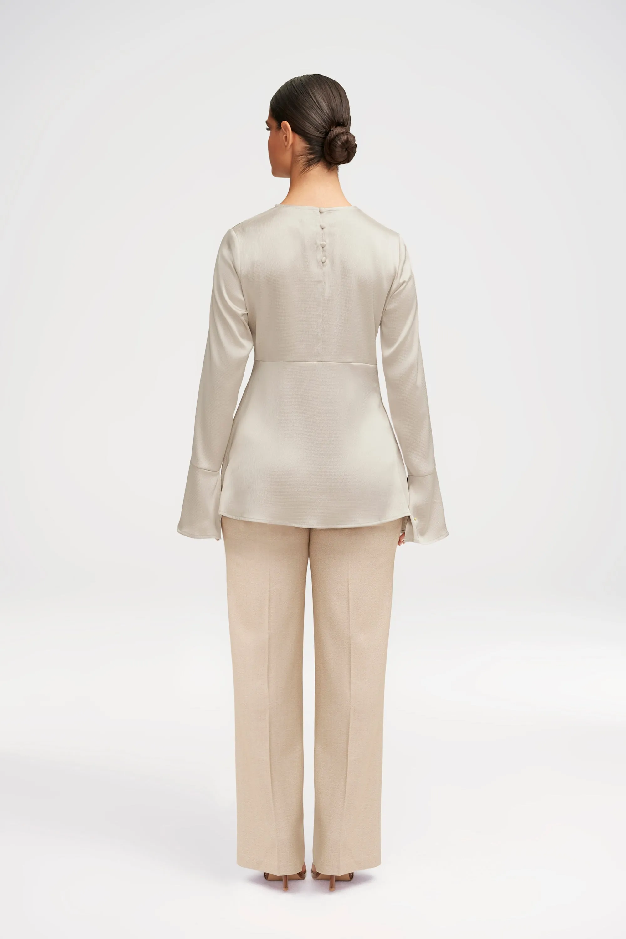 Samira Split Sleeve Satin Blouse - Stone