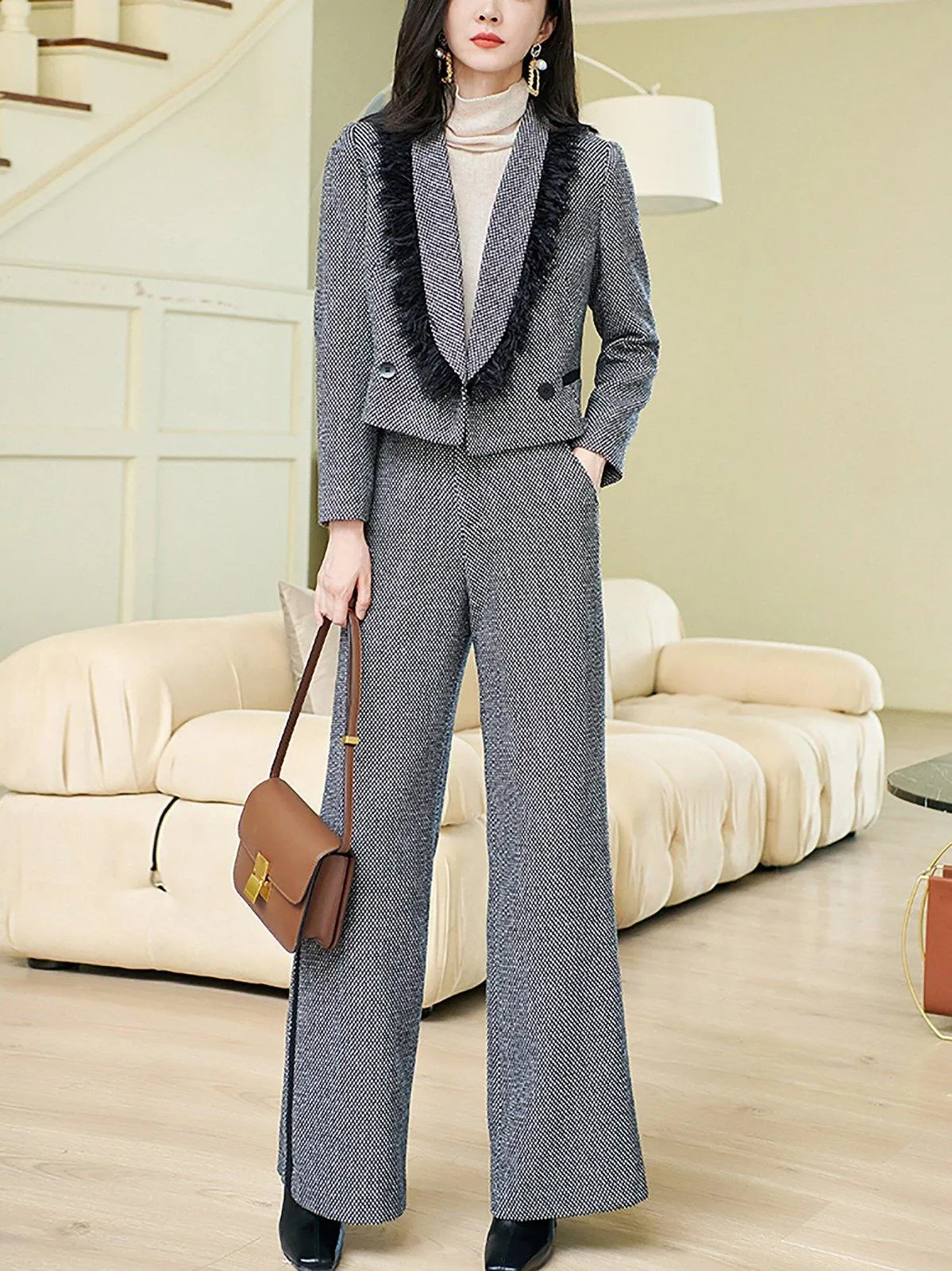 Short Blazer & Wide Leg Pants Set