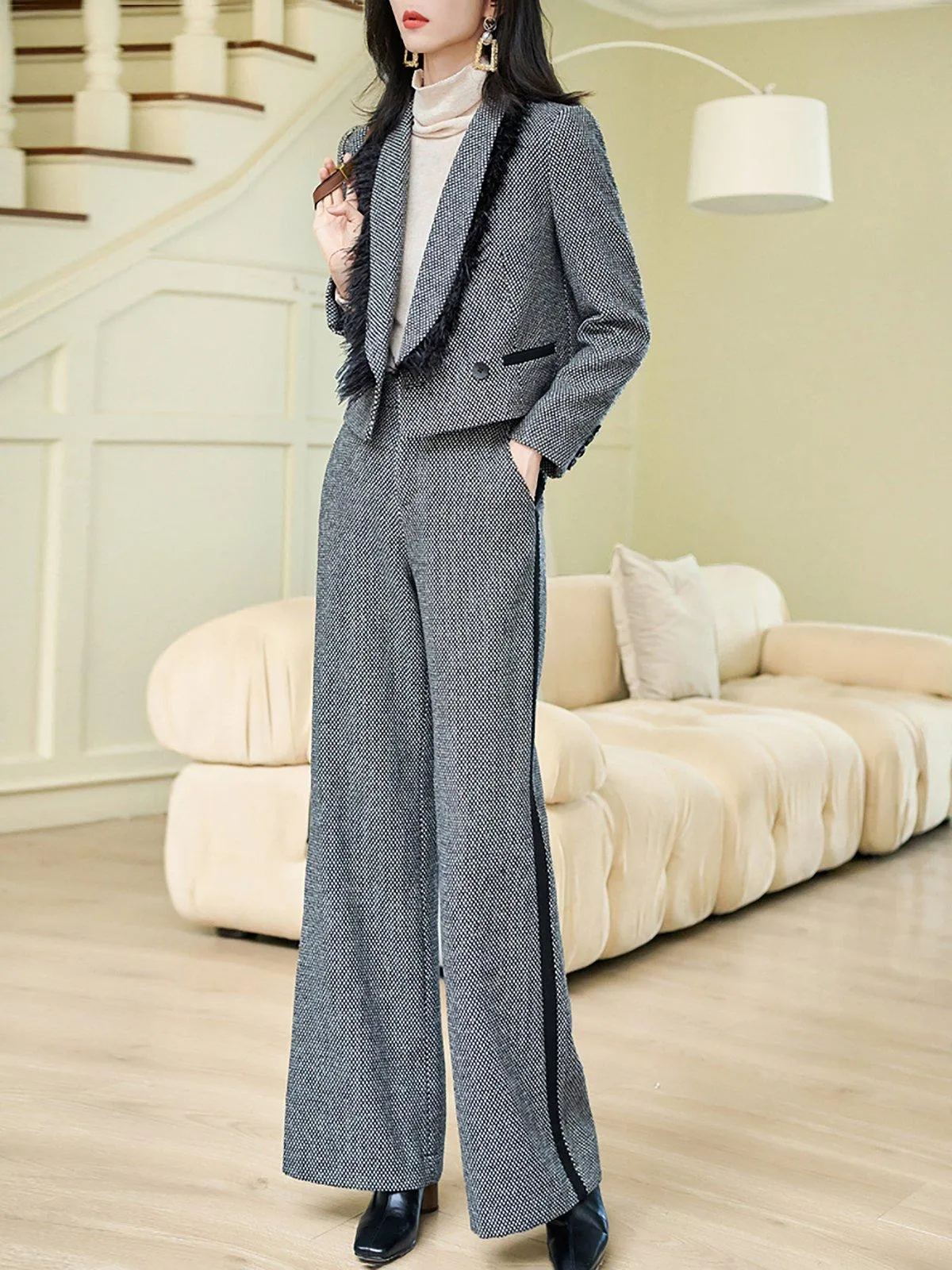 Short Blazer & Wide Leg Pants Set