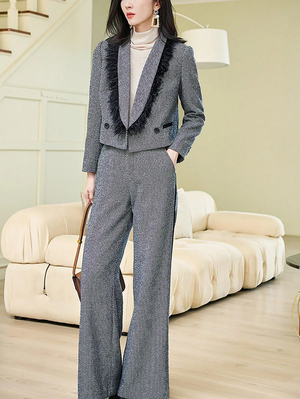 Short Blazer & Wide Leg Pants Set