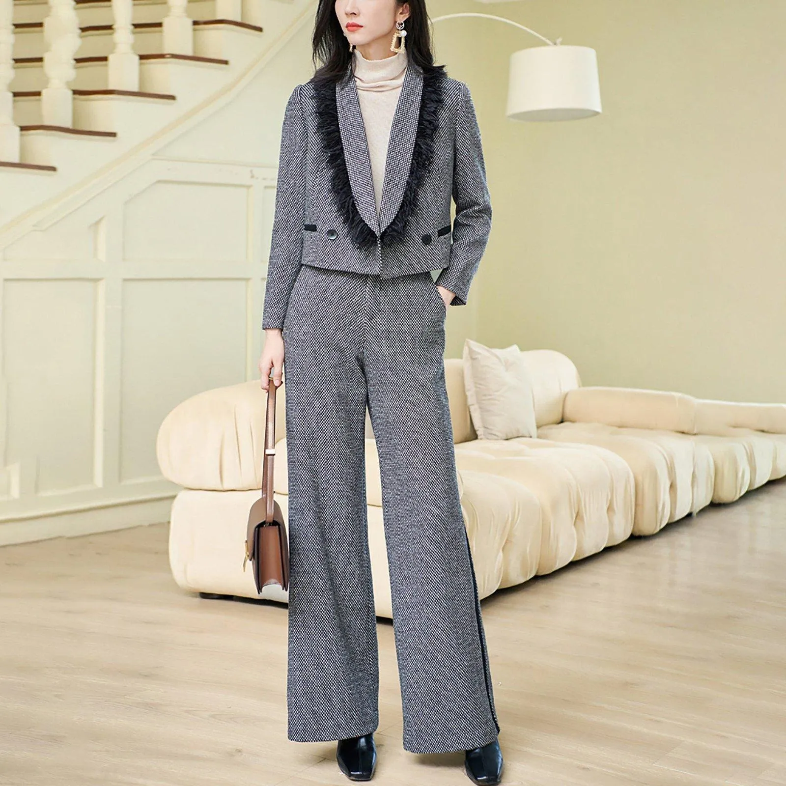 Short Blazer & Wide Leg Pants Set