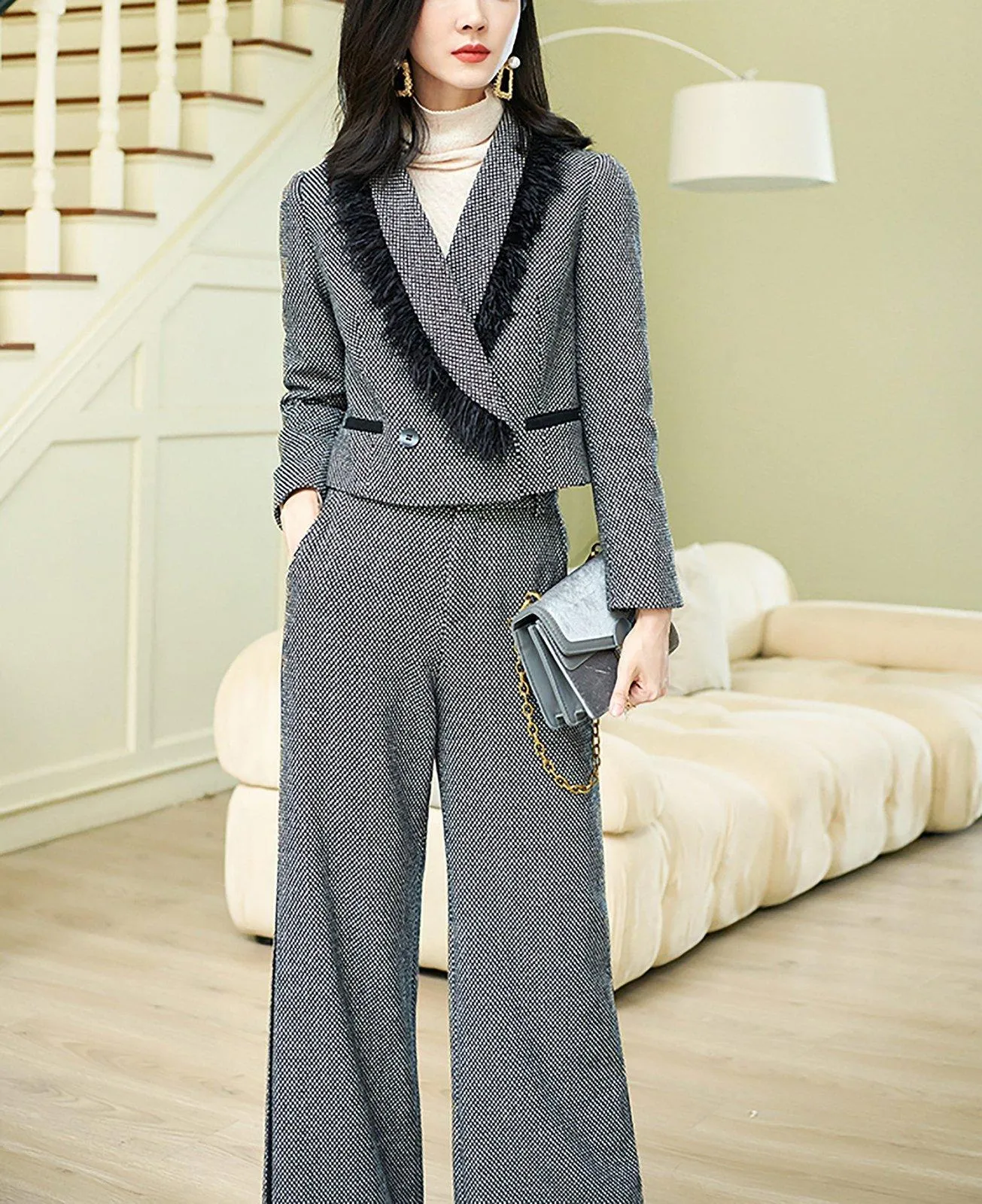Short Blazer & Wide Leg Pants Set