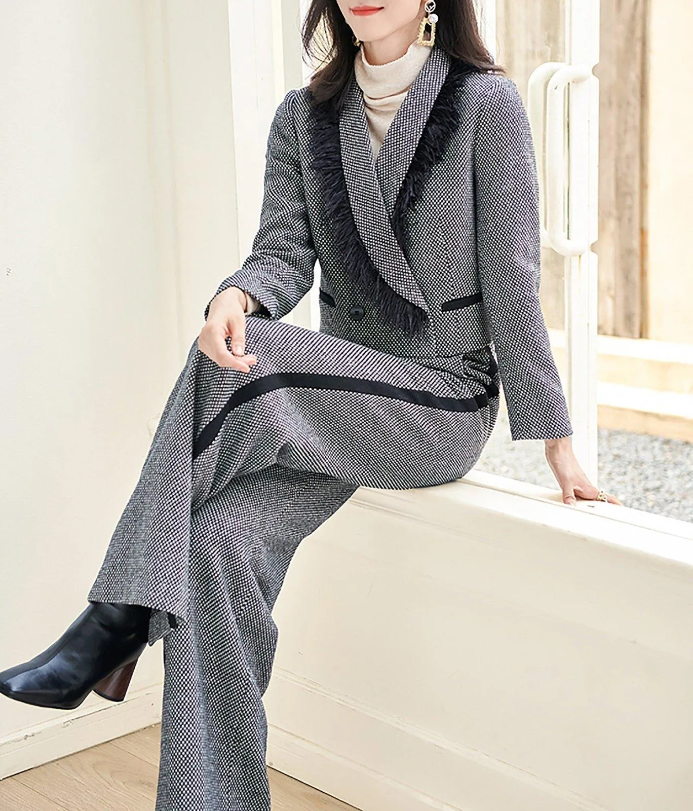 Short Blazer & Wide Leg Pants Set