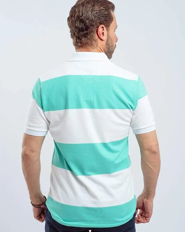 Short sleeve striped Polo shirt - Aqua