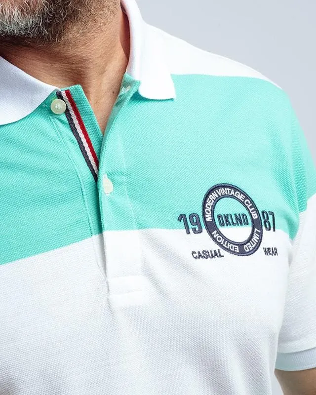 Short sleeve striped Polo shirt - Aqua
