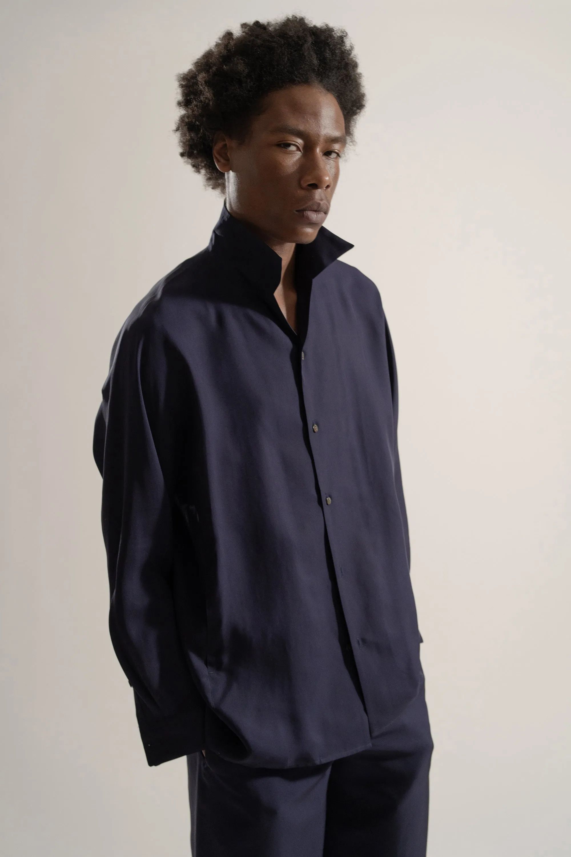 Silk Overshirt in Navy