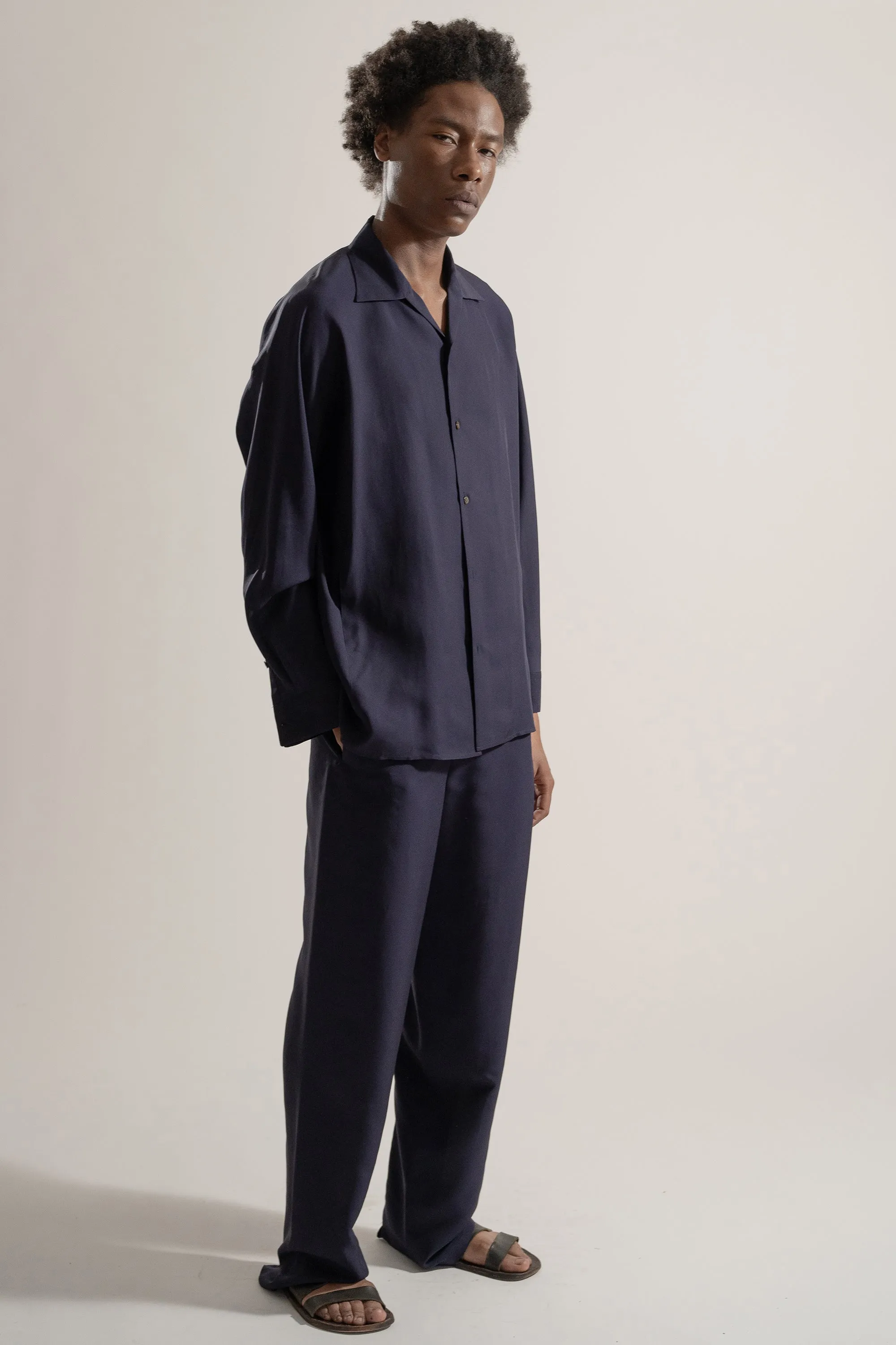Silk Overshirt in Navy