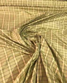 Silk taffeta plads fabric  54&quot; wide                    Sold by the yard            Beautiful apple green & light yellow gold combination