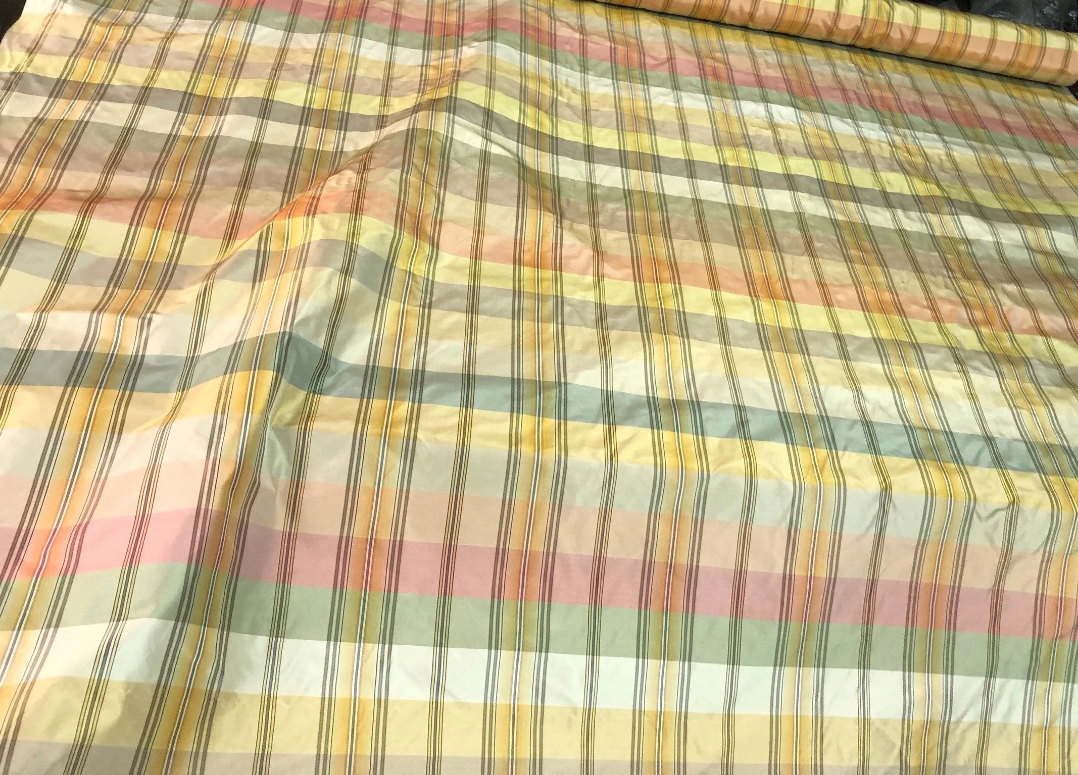 Silk taffeta plaid 54&quot; wide    Beautiful pastel colors      Fabric sold by the yard