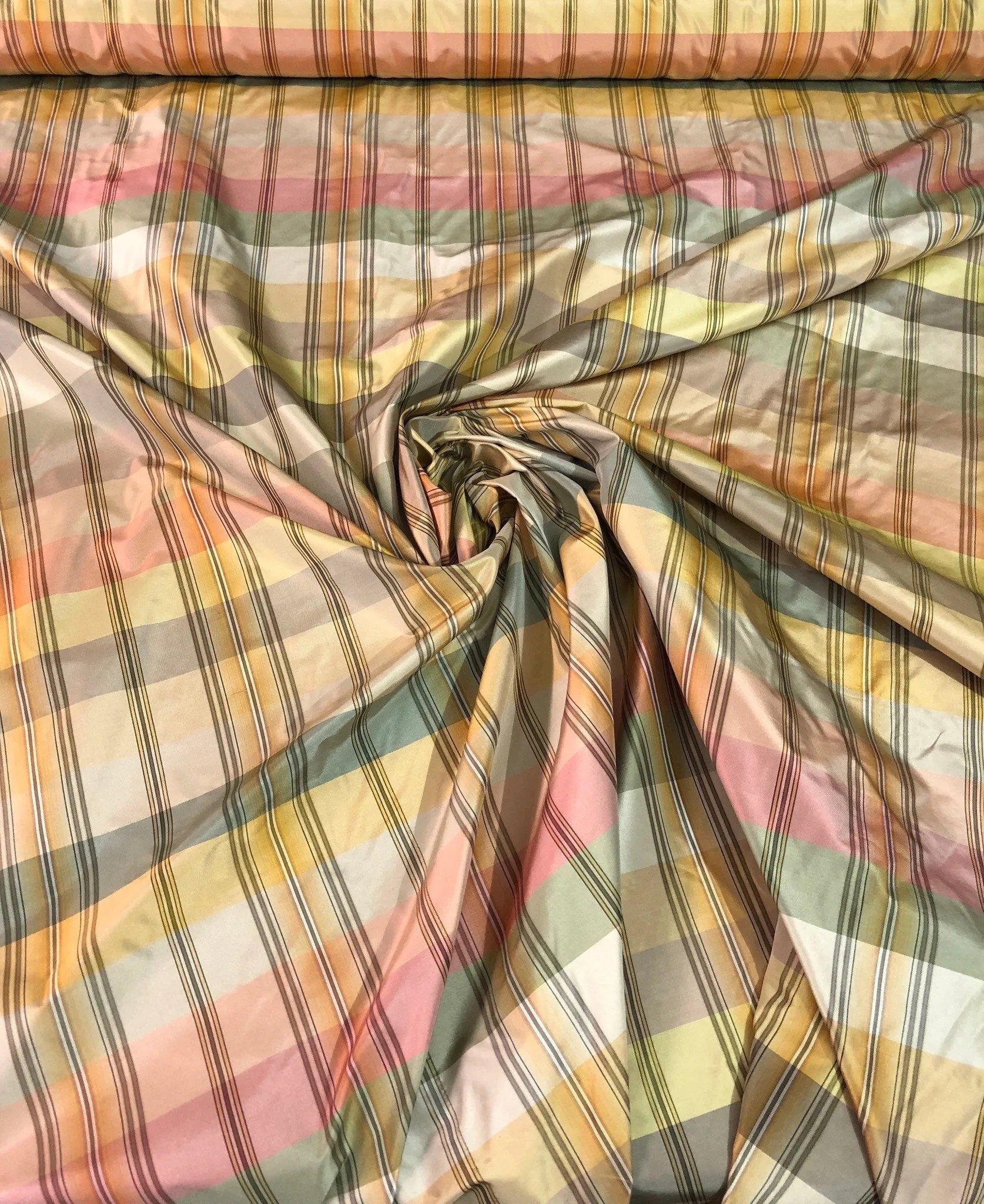 Silk taffeta plaid 54&quot; wide    Beautiful pastel colors      Fabric sold by the yard