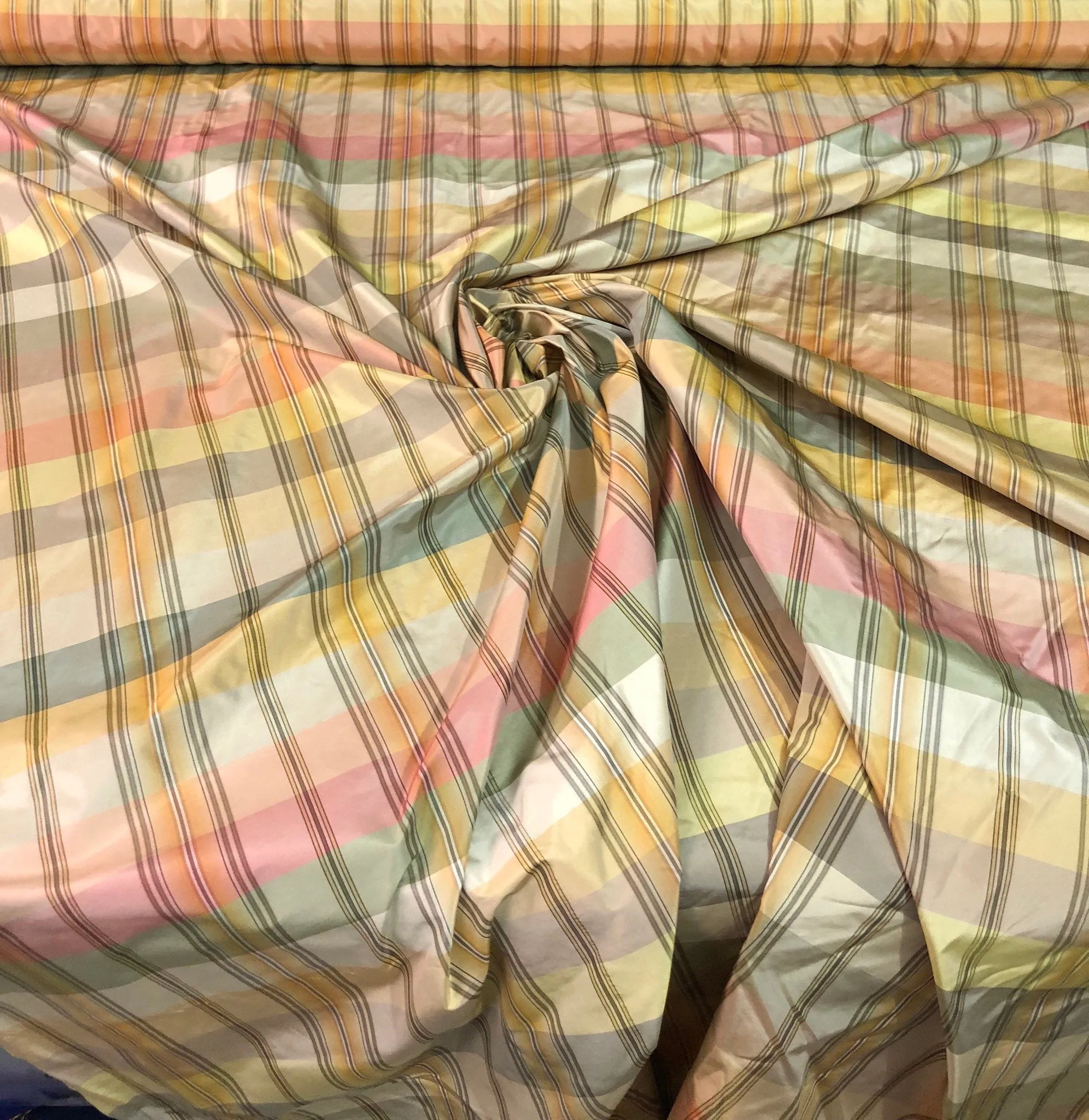 Silk taffeta plaid 54&quot; wide    Beautiful pastel colors      Fabric sold by the yard