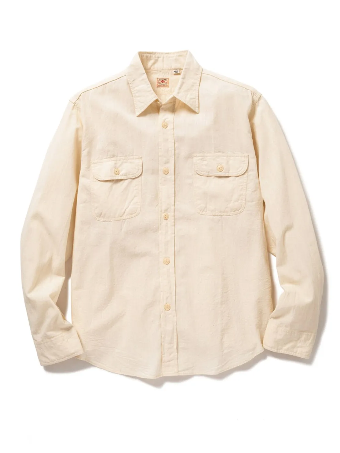Sugar Cane, L/S Work Shirt, White Chambray