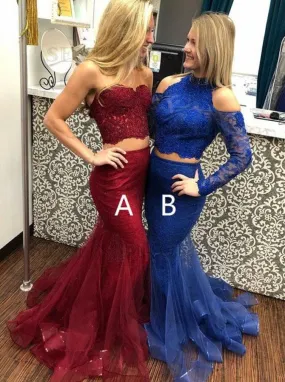 Two Piece Prom Dresses,Fit and Flare Prom Dress,Lace Prom Dress,PD00354