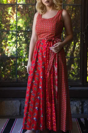 Vintage 1970s Red Patchwork Maxi Dress - Medium