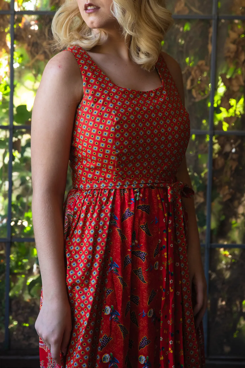 Vintage 1970s Red Patchwork Maxi Dress - Medium