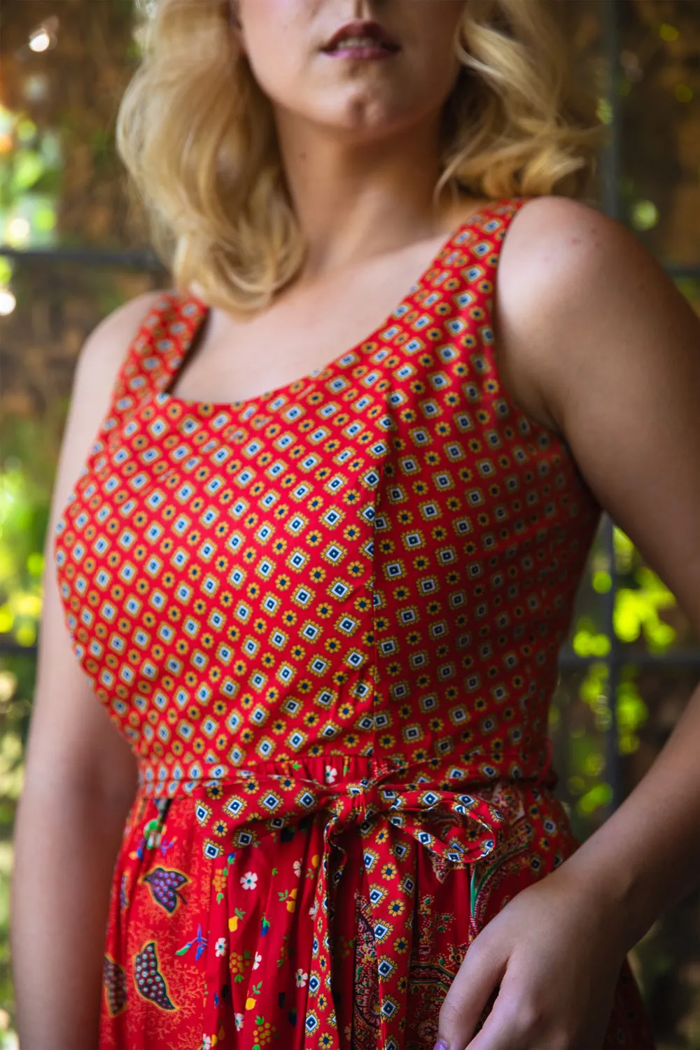 Vintage 1970s Red Patchwork Maxi Dress - Medium