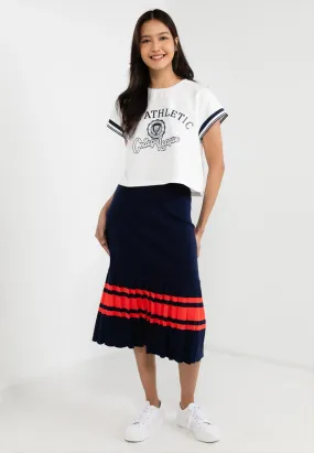 VOIR JEANS Striped Pleated Midi Skirt