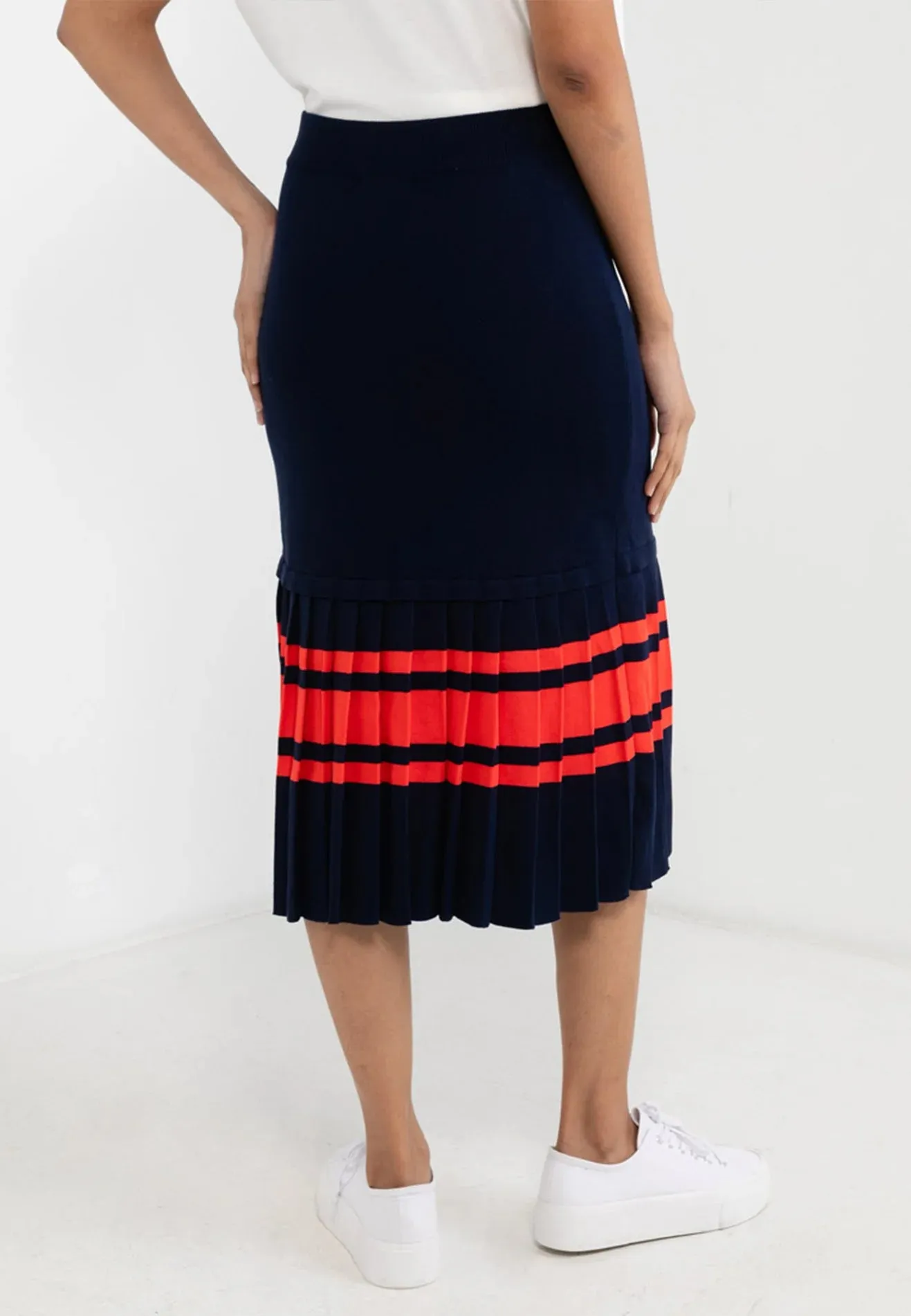 VOIR JEANS Striped Pleated Midi Skirt